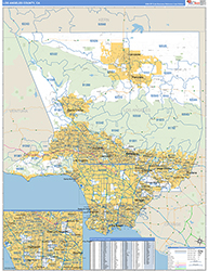 Los Angeles County, CA Wall Map Zip Code Basic Style 2026